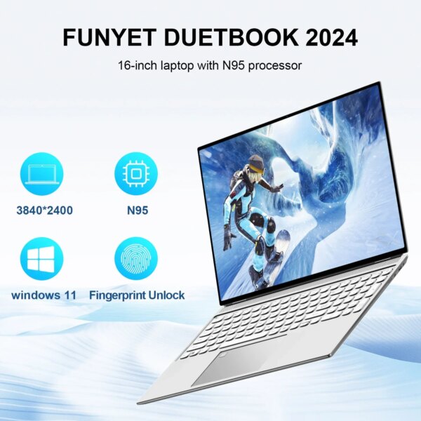 New 16" Inch 4K Laptop, 120 Hz ultra-clear screen, Windows 11 Pro Portable PC Gaming notebooks 32GB 2TB fingerprint unlock - Image 2