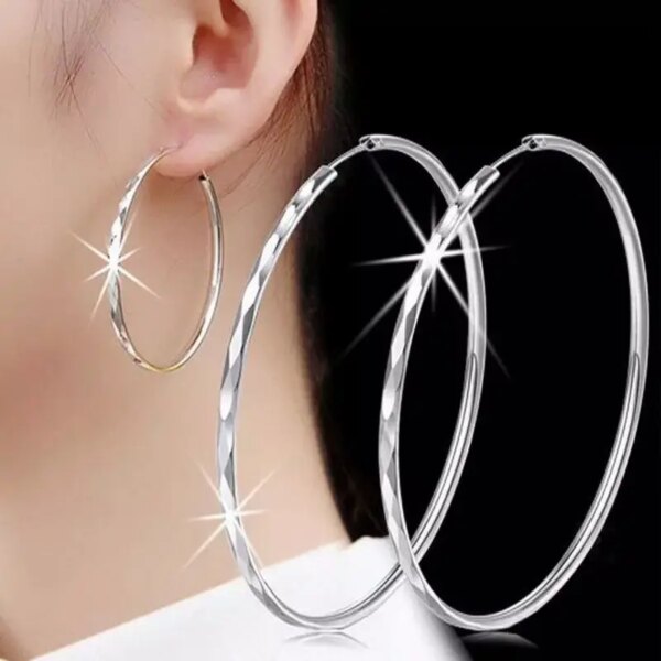 925 Sterling Silver Luxury 5CM Big Circle Hoop Earrings