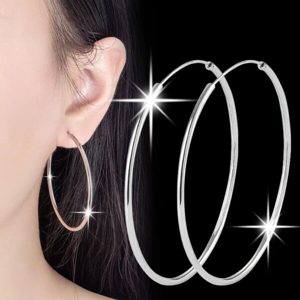 3/4/5/6CM 925 Sterling Silver Round Hoop Earrings