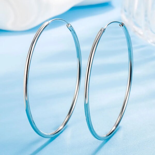 3/4/5/6CM 925 Sterling Silver Round Hoop Earrings - Image 3