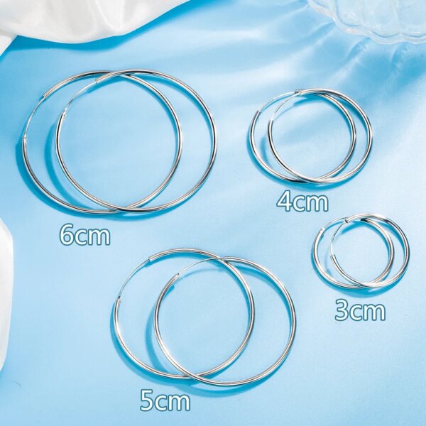 3/4/5/6CM 925 Sterling Silver Round Hoop Earrings - Image 2