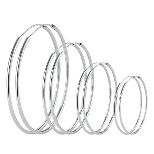3/4/5/6CM 925 Sterling Silver Round Hoop Earrings - Image 5