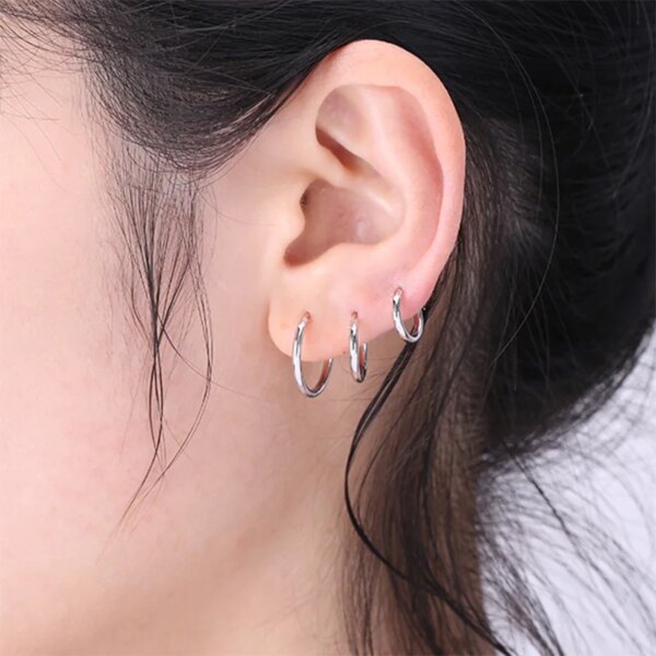 Unisex Stainless Steel Small Hoops Earrings - Image 5