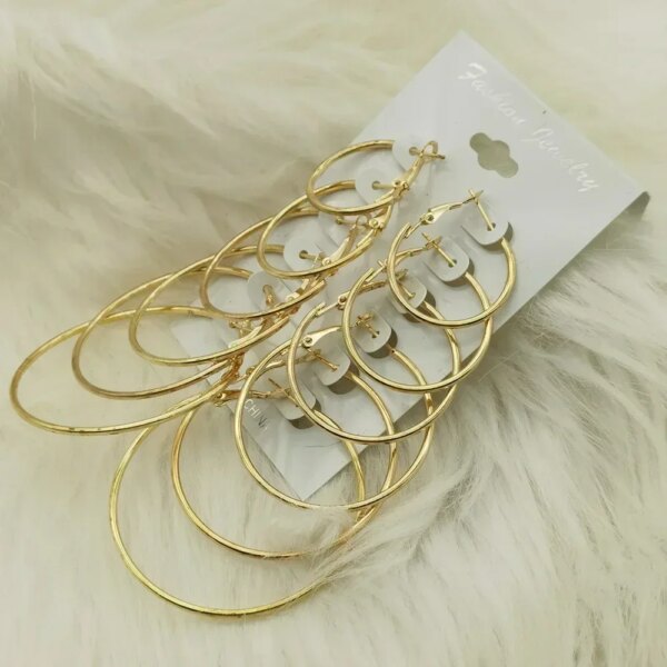 6Pairs Big Circle Hoop Earrings Set - Image 5