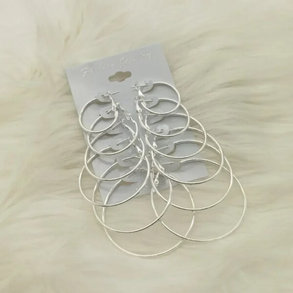 6Pairs Big Circle Hoop Earrings Set - Image 4