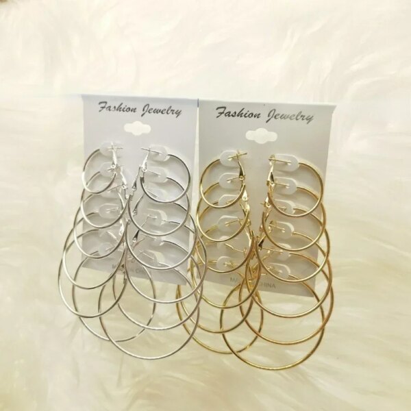 6Pairs Big Circle Hoop Earrings Set - Image 2