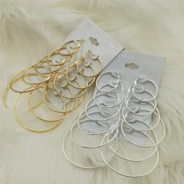 6Pairs Big Circle Hoop Earrings Set - Image 3