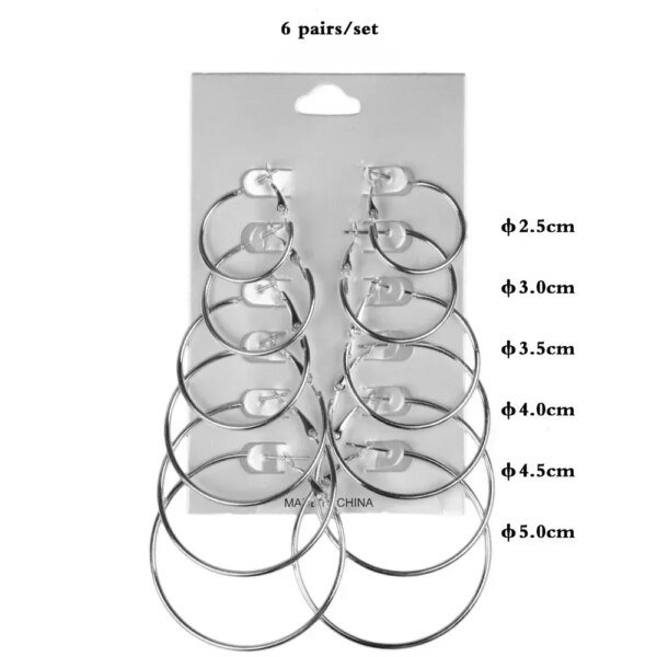 6Pairs Big Circle Hoop Earrings Set - Image 6