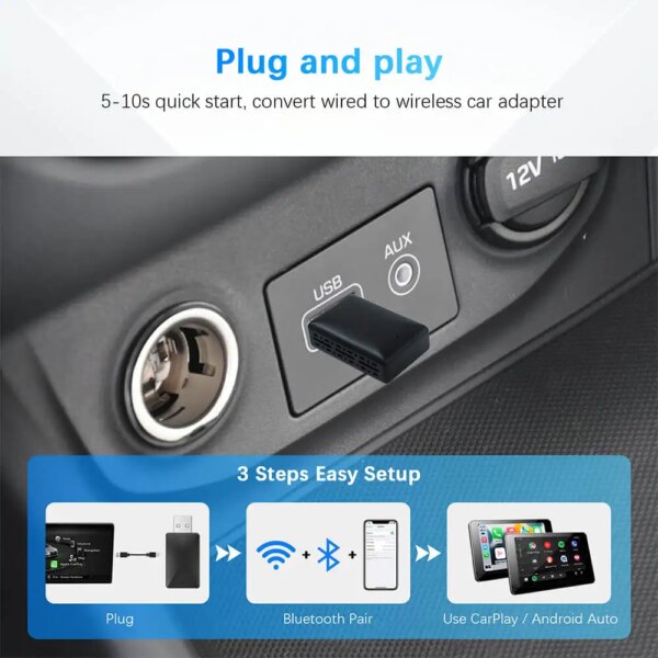 2in1 Wired to Wireless CarPlay Android Auto Adapter for OEM Car Stereo With USB Plug and Play - Image 2