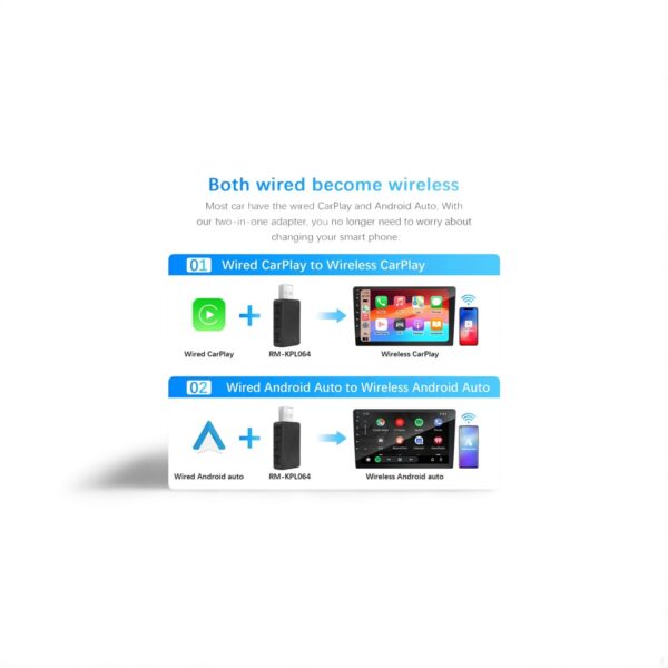 2in1 Wired to Wireless CarPlay Android Auto Adapter for OEM Car Stereo With USB Plug and Play - Image 6